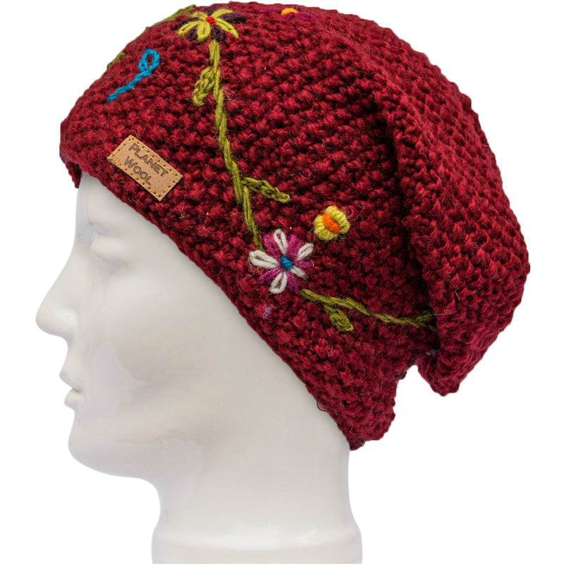 Planet wool - Long flower hat | wollen muts met vrolijke bloemen