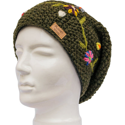 Planet wool - Long flower hat | wollen muts met vrolijke bloemen